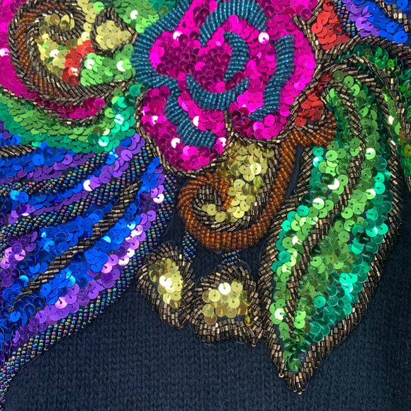 Vintage Sequin Sweater IB Diffusion Silk Angora Blend PS Black Shoulder Pads - Picture 5 of 12